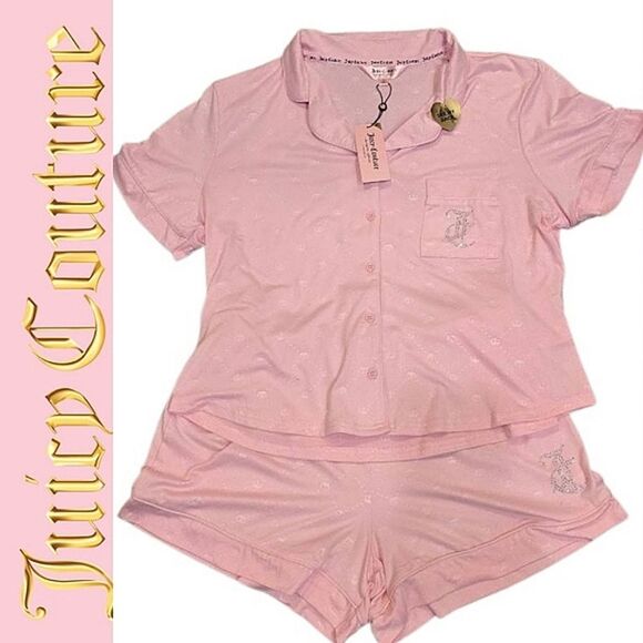 Juicy Couture Crown Embossed Rhinestone Logo Sleepwear Set
